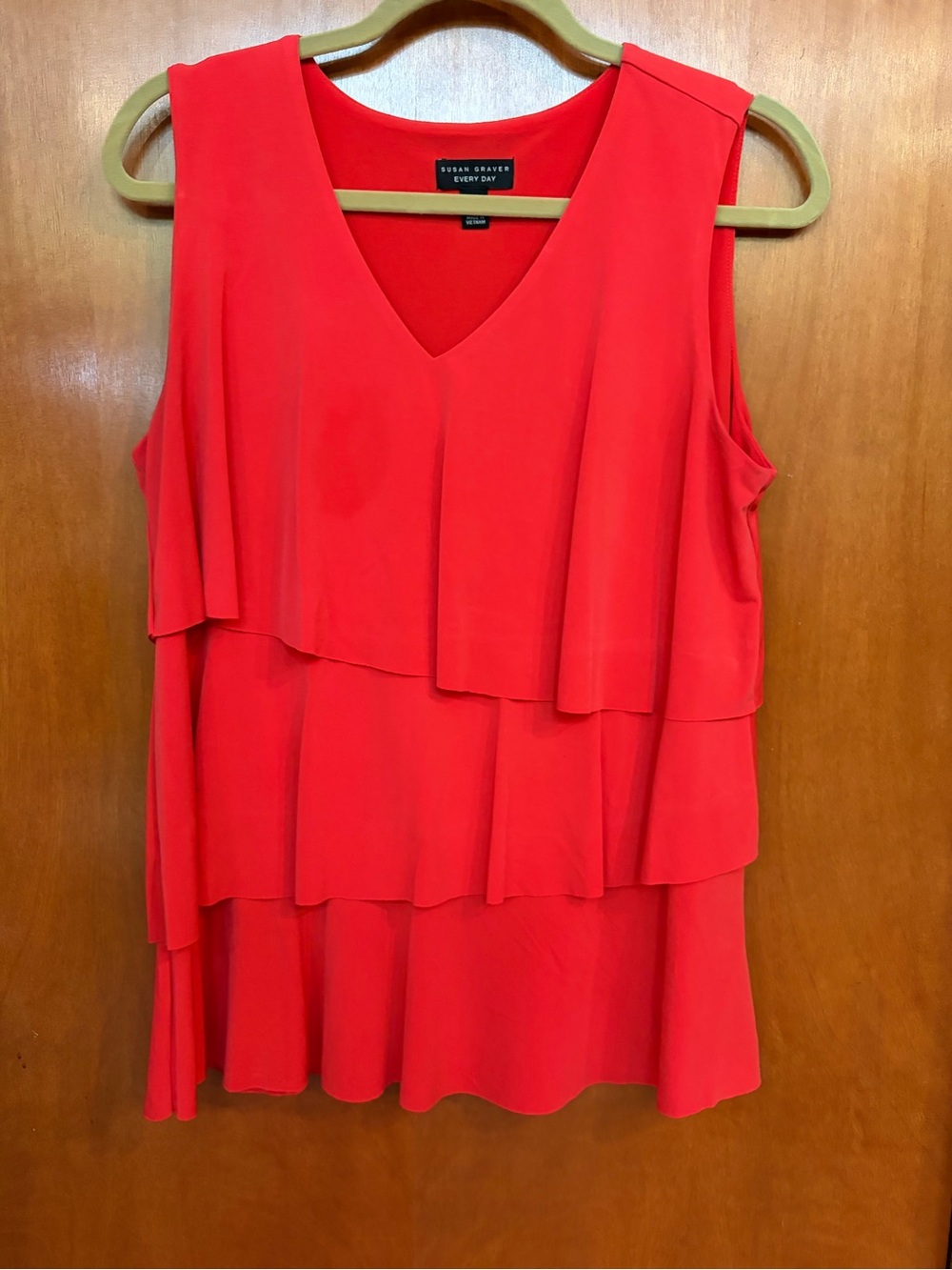 Susan Graver Bright Red Layered V-Neck Sleeveless Top
